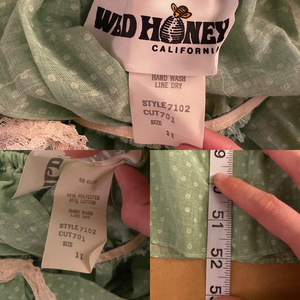 Vintage Wild Honey 70s semi sheer green polka ruffle cottagecore prairie dress - Picture 13 of 16